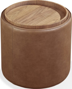 Yeal Sahara Leather Upholstered Storage End Table with Wooden Tray Top - Ornate Home