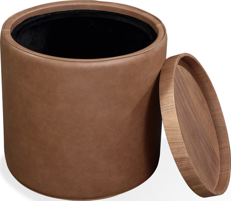 Yeal Sahara Leather Upholstered Storage End Table with Wooden Tray Top - Ornate Home