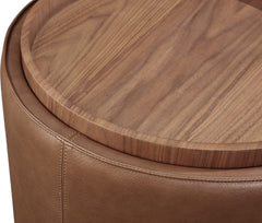 Yeal Sahara Leather Upholstered Storage End Table with Wooden Tray Top - Ornate Home