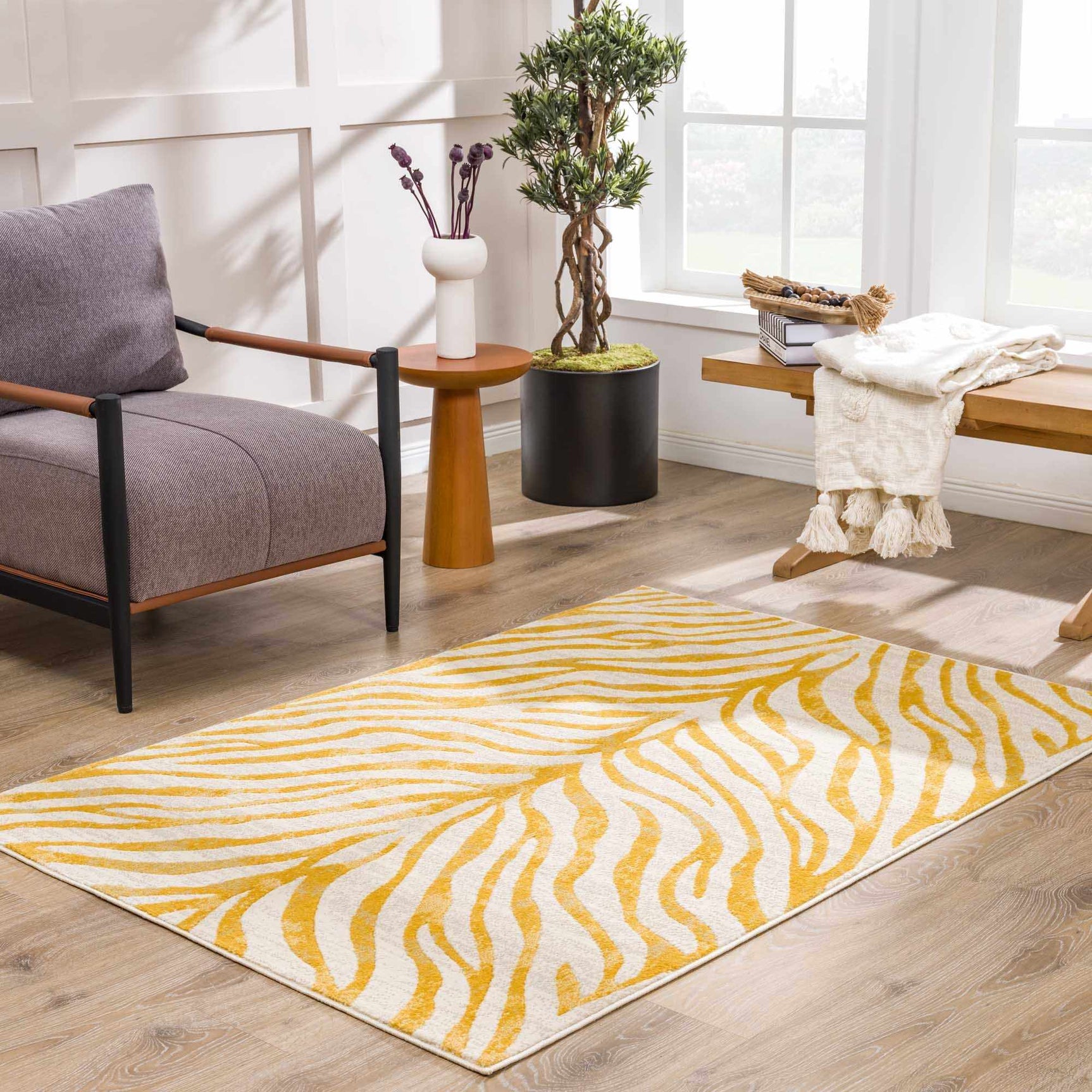 Yellow Terra Zebra Print Area Rug - Clearance - Ornate Home