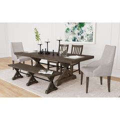 Yellowstone Medium Brown Dining Bench with Metal Bar Cross - Ornate Home