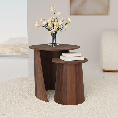 Yency Dark Brown Mango 2-piece Round Mango Wood Nesting Table Set - Ornate Home
