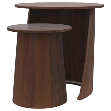 Yency Dark Brown Mango 2-piece Round Mango Wood Nesting Table Set - Ornate Home