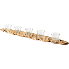 Yerba Brown Reclaimed Mango Wood Five Tealight Table Candle Holder - Ornate Home