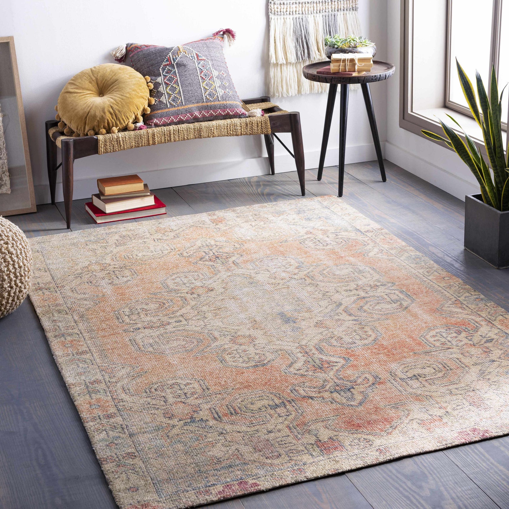 Yetminster Traditional Distressed Peach Rug - Clearance - Ornate Home