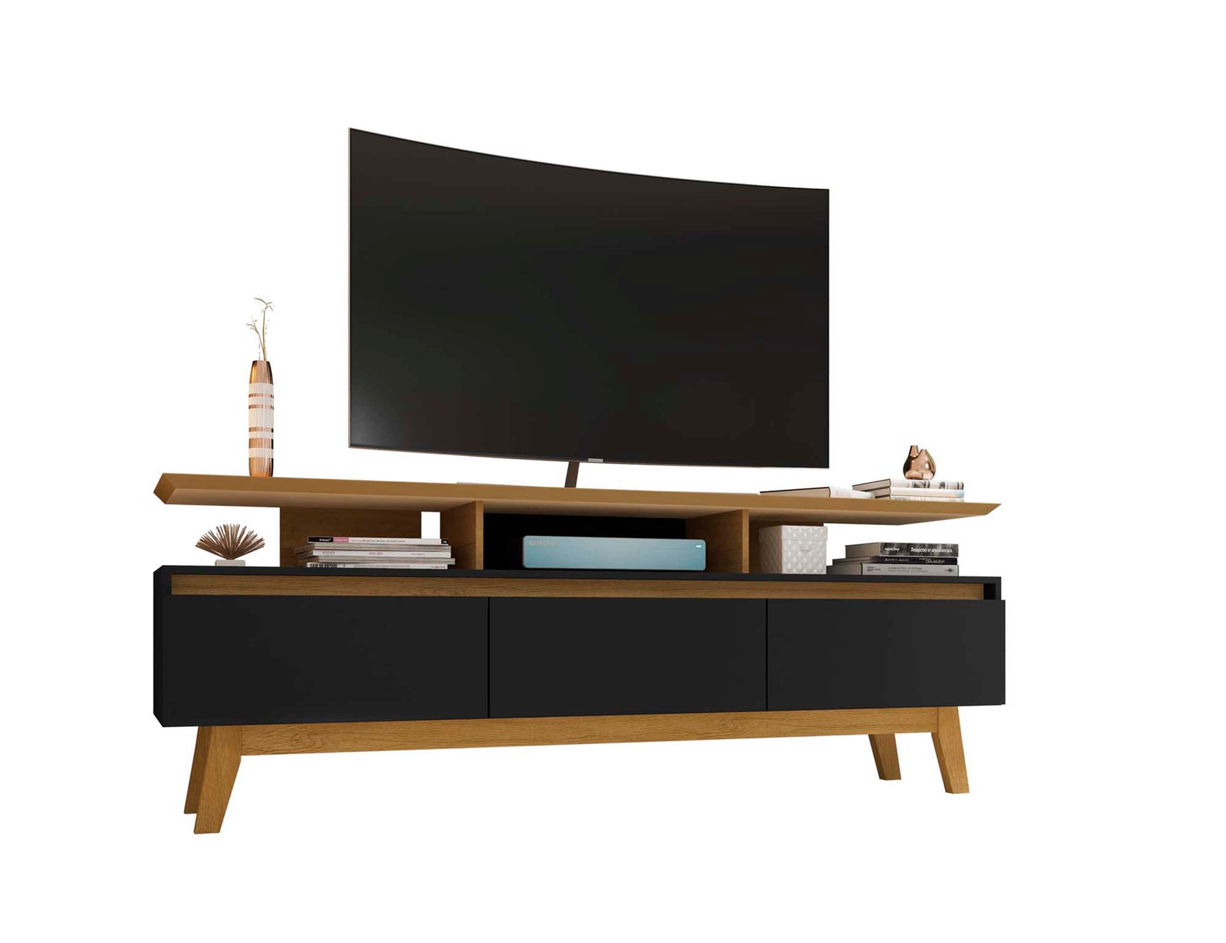 Yonkers 70.86 TV Stand in Black and Cinnamon - Ornate Home