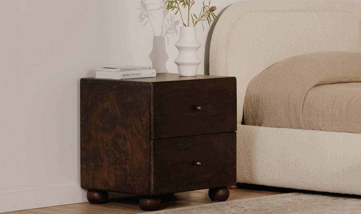York Dark Brown Burl Nightstand - Ornate Home