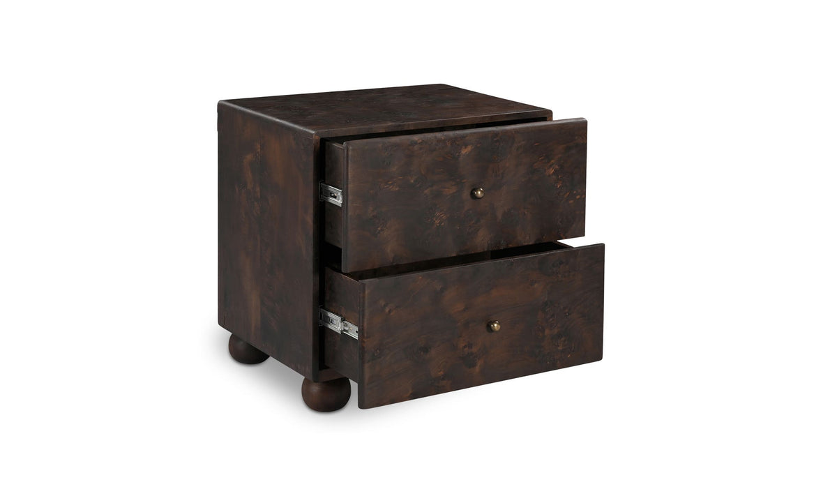 York Dark Brown Burl Nightstand - Ornate Home