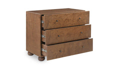 York Warm Brown Burl 3 Drawer Nightstand - Ornate Home