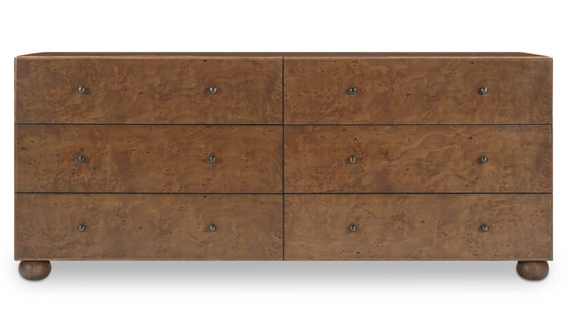 York Warm Brown Burl 6 Drawer Dresser - Ornate Home