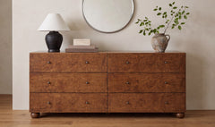 York Warm Brown Burl 6 Drawer Dresser - Ornate Home