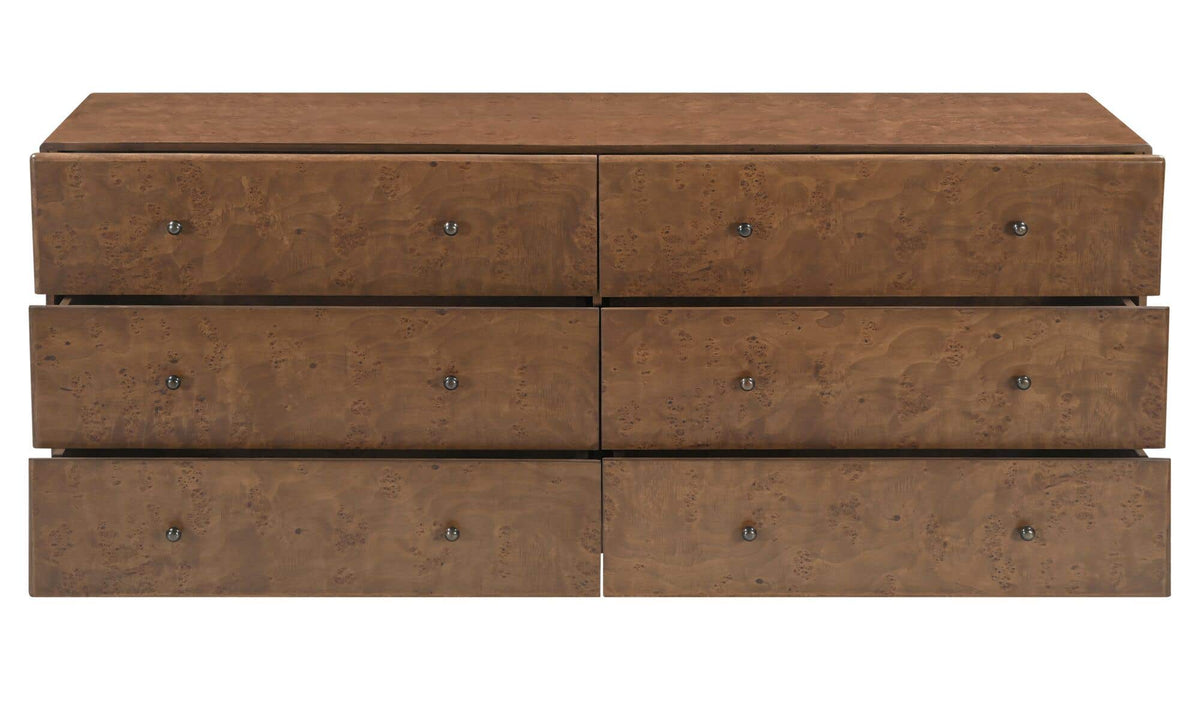 York Warm Brown Burl 6 Drawer Dresser - Ornate Home