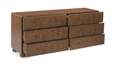 York Warm Brown Burl 6 Drawer Dresser - Ornate Home