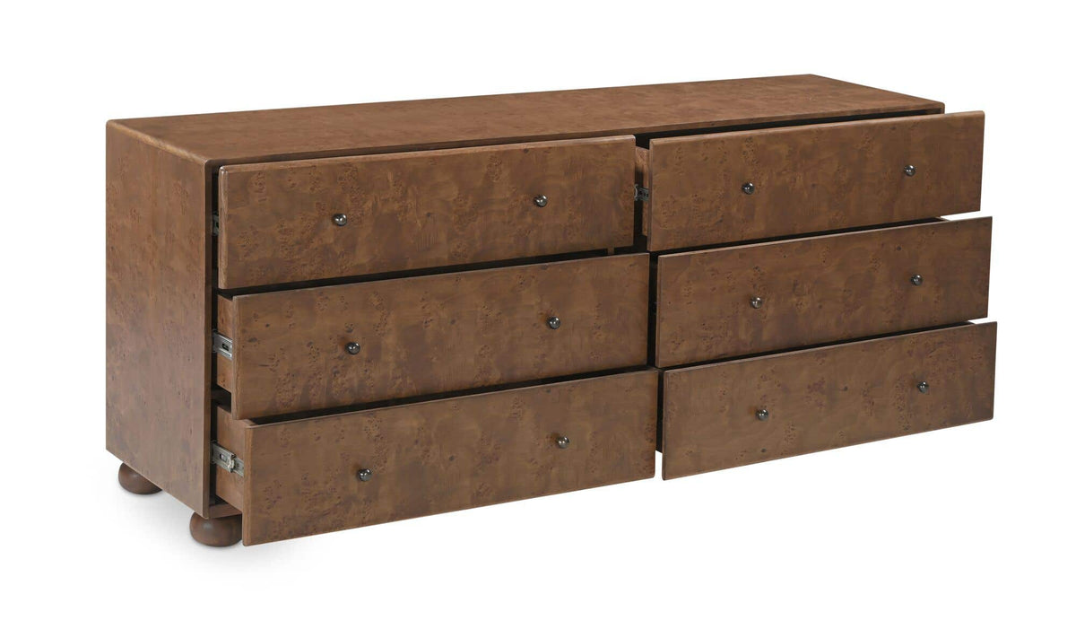York Warm Brown Burl 6 Drawer Dresser - Ornate Home