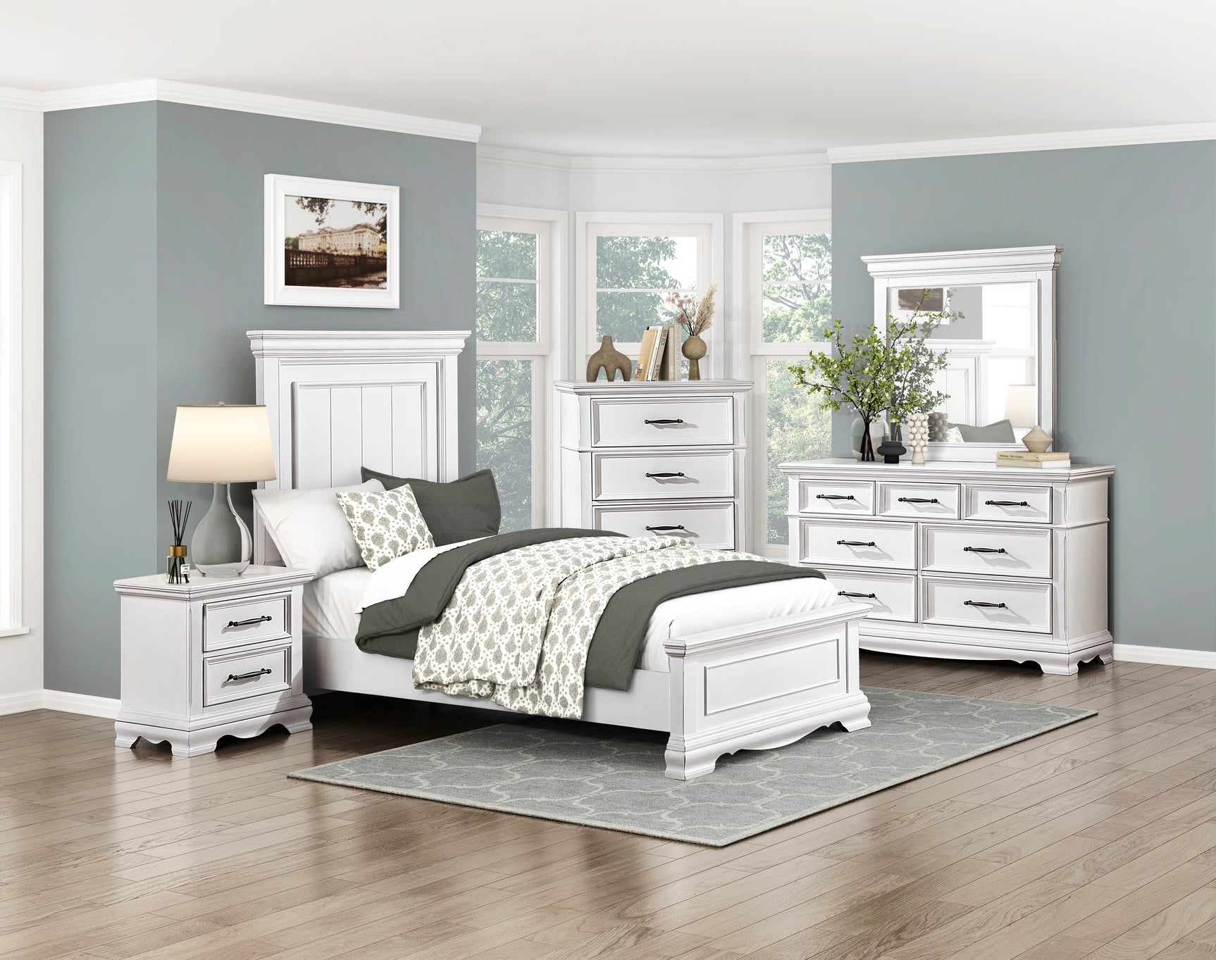 York White 4-Piece Twin Bedroom Set - Ornate Home