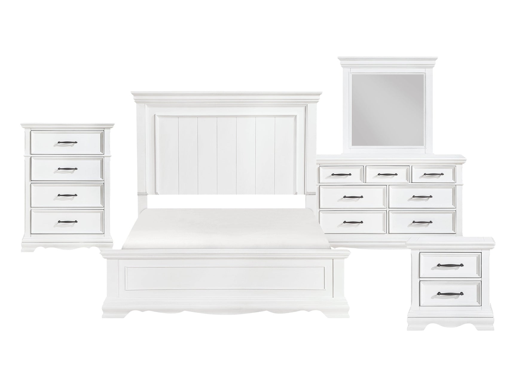 York White 5-Piece Queen Bedroom Set - Ornate Home