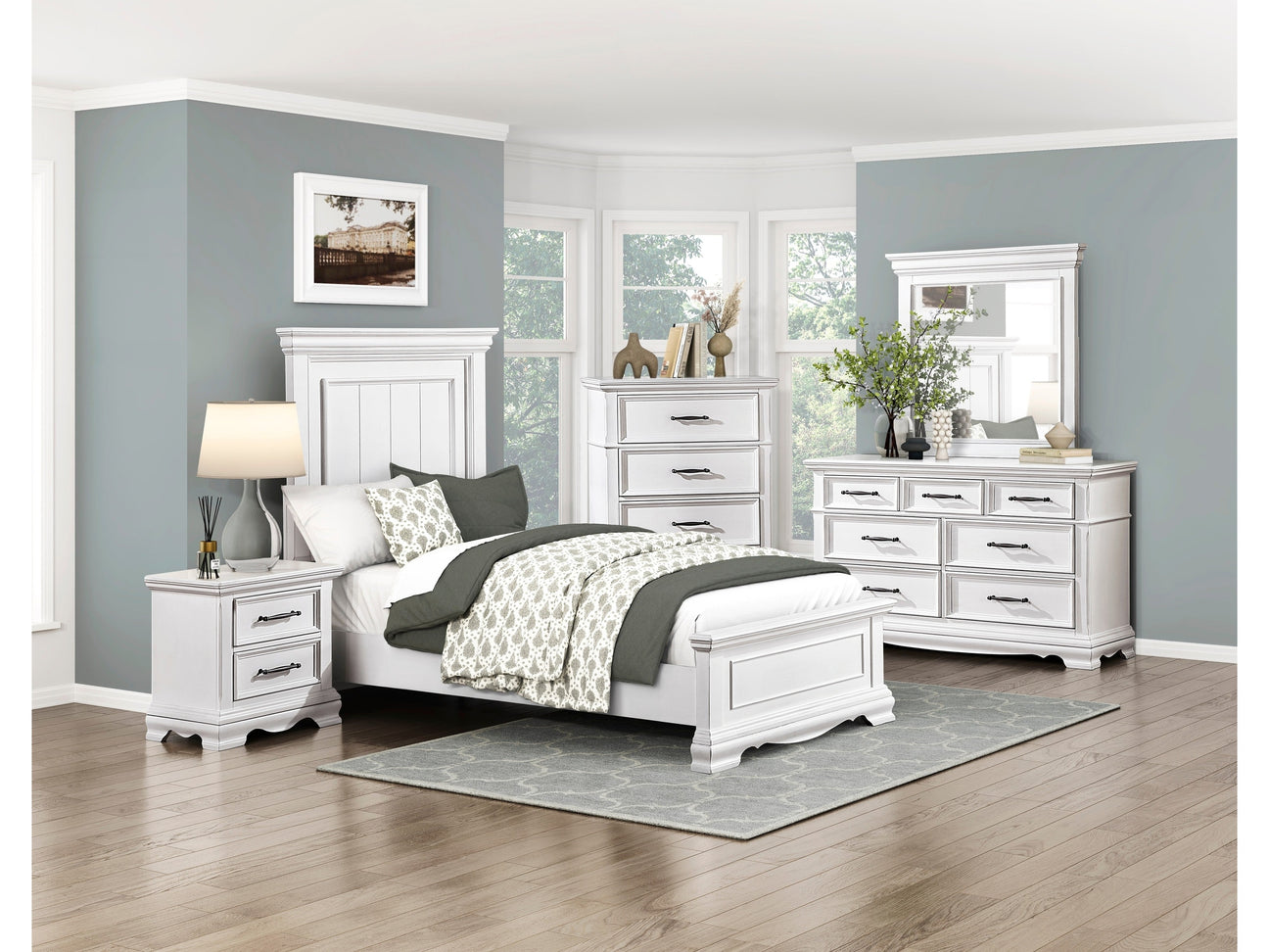 York White 5-Piece Twin Bedroom Set - Ornate Home