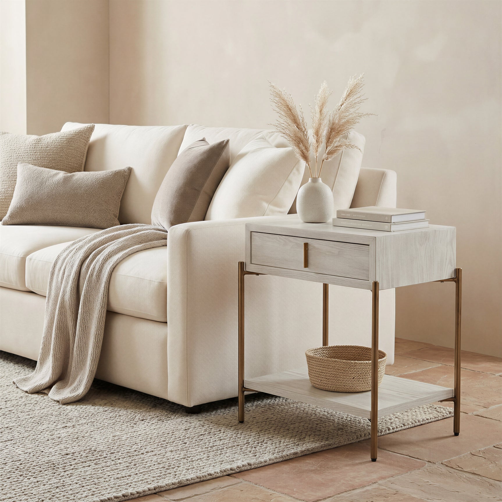 Yoru Oak White Side Table - Ornate Home