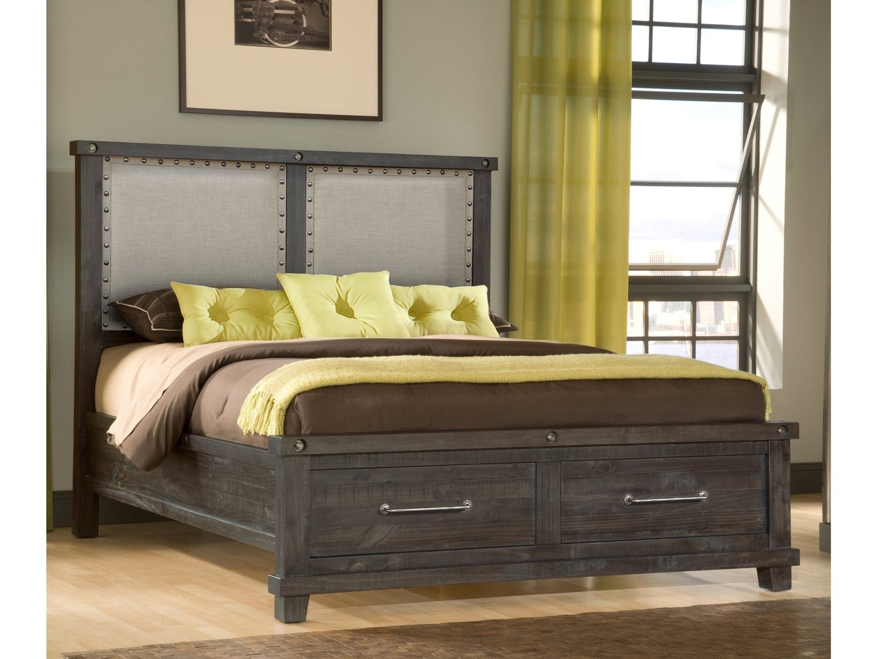 Yosemite Upholstered Footboard California King Storage Bed in Cafe - Ornate Home