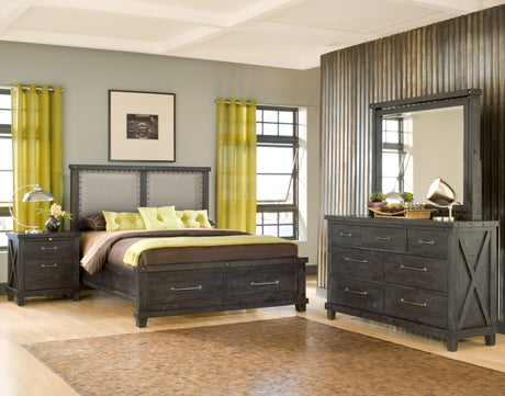 Yosemite Upholstered Footboard Eastern King Storage Bed in Cafe - Ornate Home