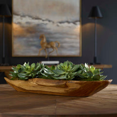 Yuma Green Succulent Wood Bowl Centerpiece - Ornate Home
