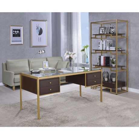 Yumia Gold & Clear Glass Desk - Ornate Home