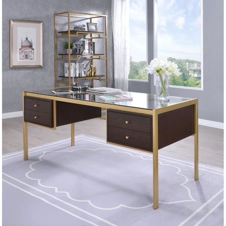 Yumia Gold & Clear Glass Desk - Ornate Home