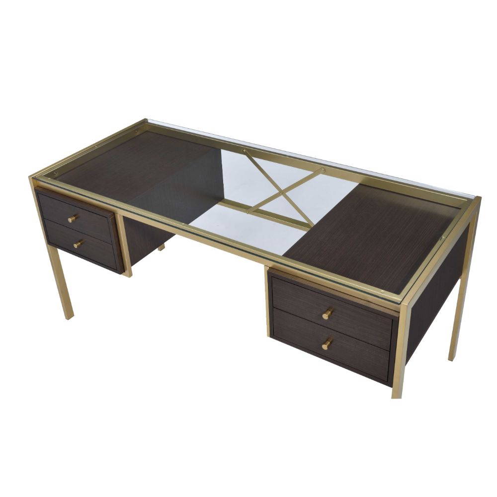 Yumia Gold & Clear Glass Desk - Ornate Home