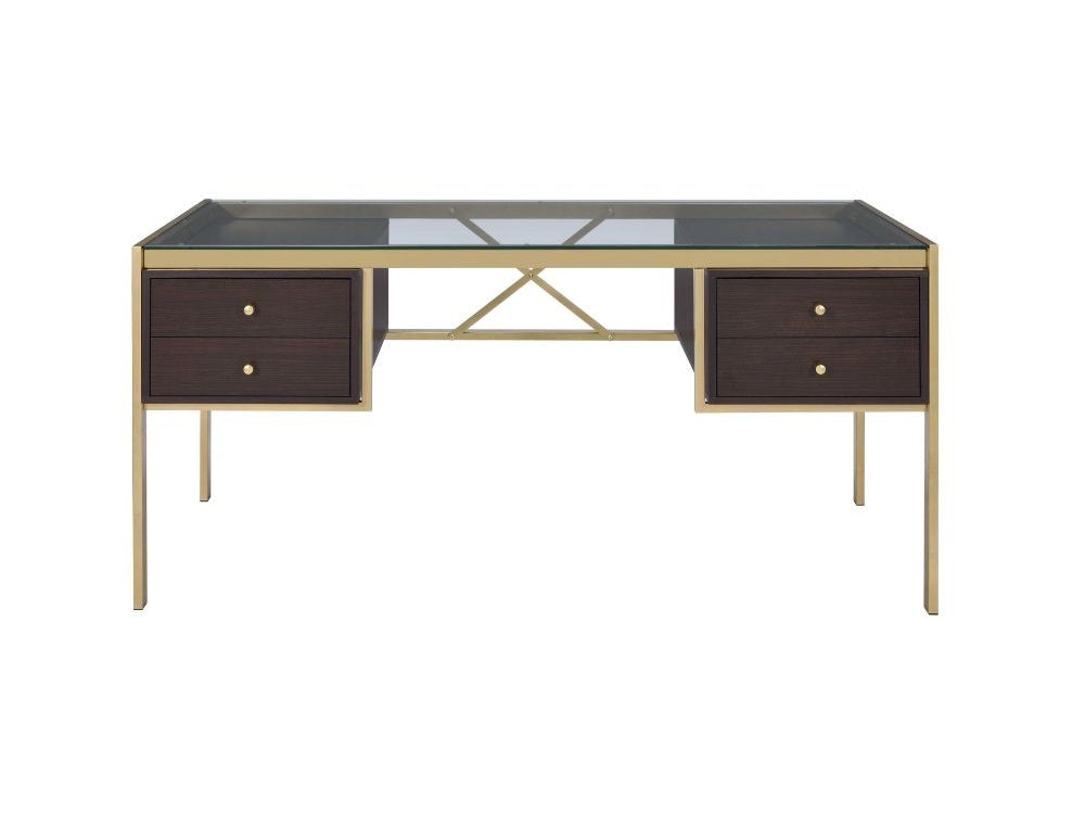 Yumia Gold & Clear Glass Desk - Ornate Home