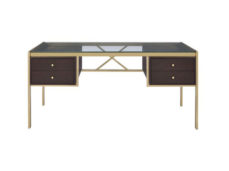 Yumia Gold & Clear Glass Desk - Ornate Home
