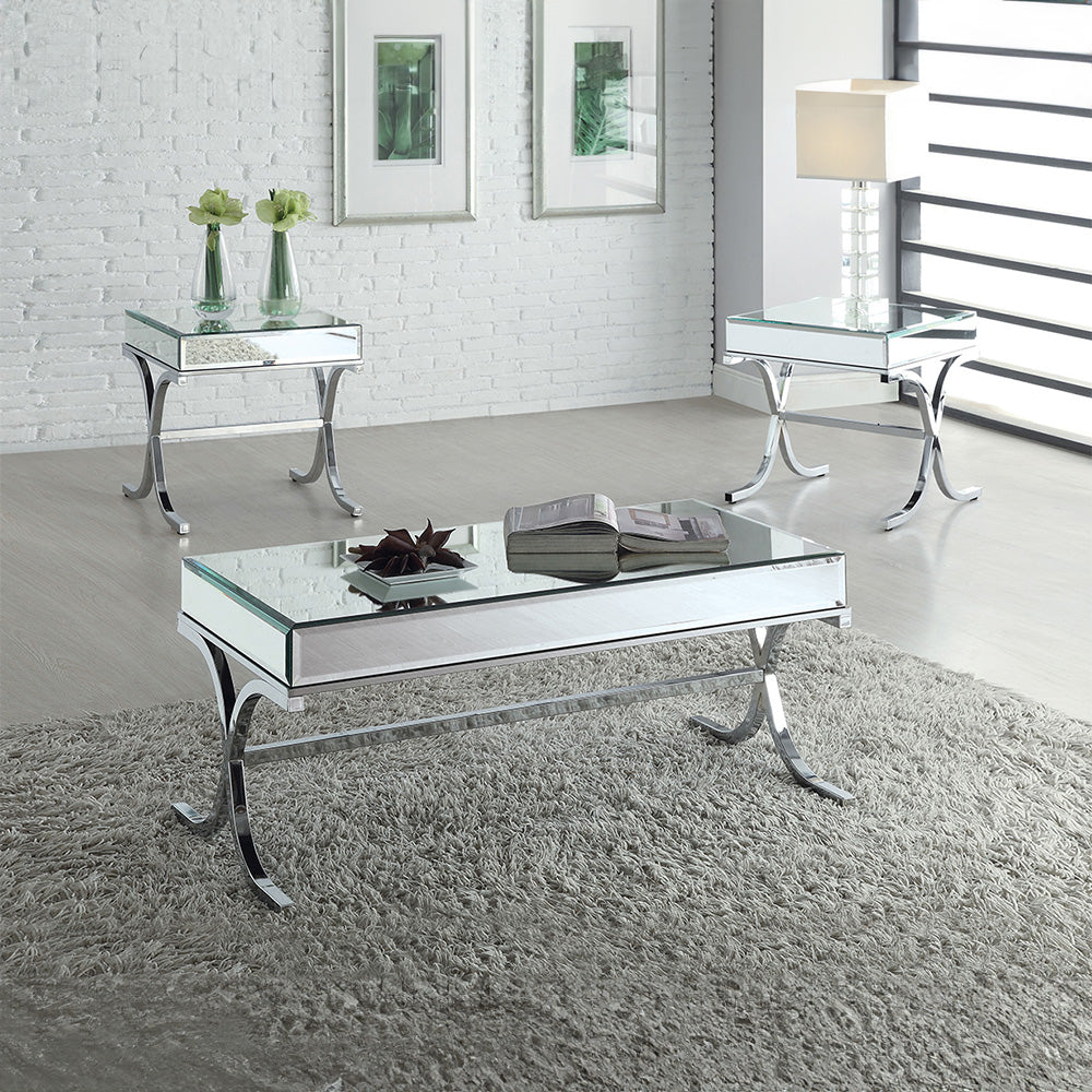 Yuri Mirrored Top & Chrome Coffee Table - Ornate Home