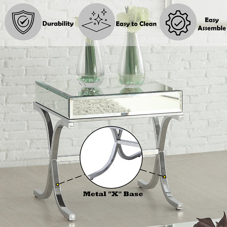 Yuri Mirrored Top & Chrome End Table - Ornate Home