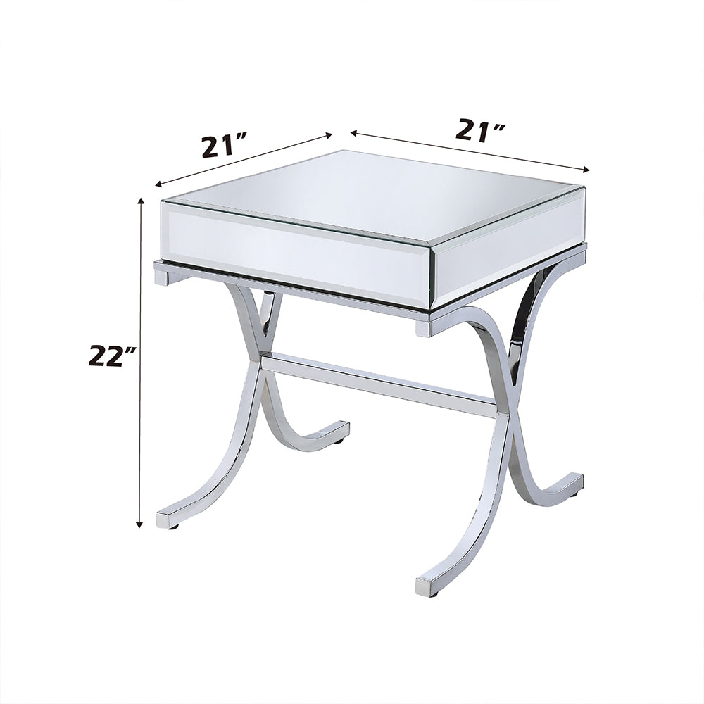 Yuri Mirrored Top & Chrome End Table - Ornate Home