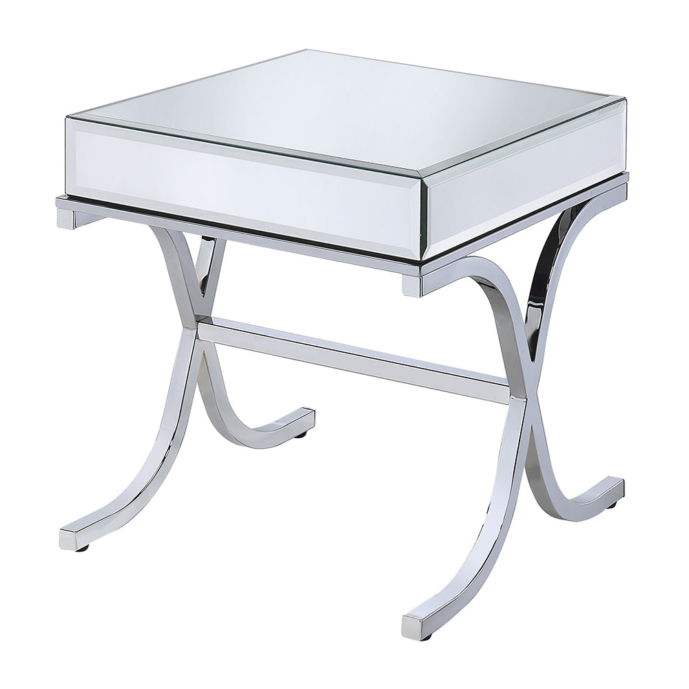 Yuri Mirrored Top & Chrome End Table - Ornate Home
