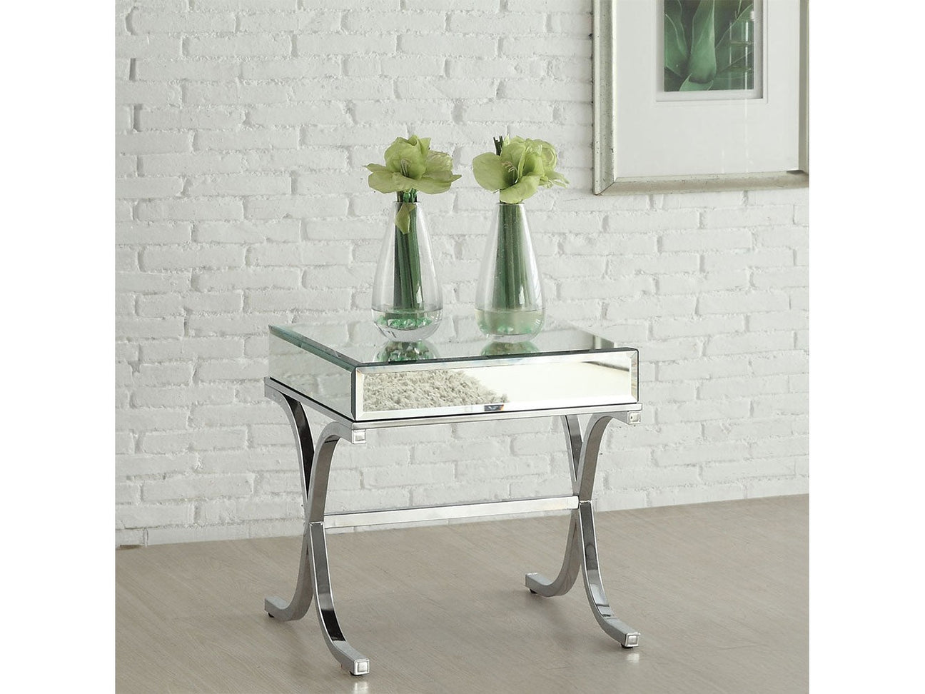 Yuri Mirrored Top & Chrome End Table - Ornate Home