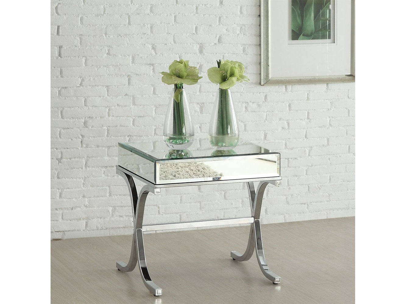 Yuri Mirrored Top & Chrome End Table - Ornate Home
