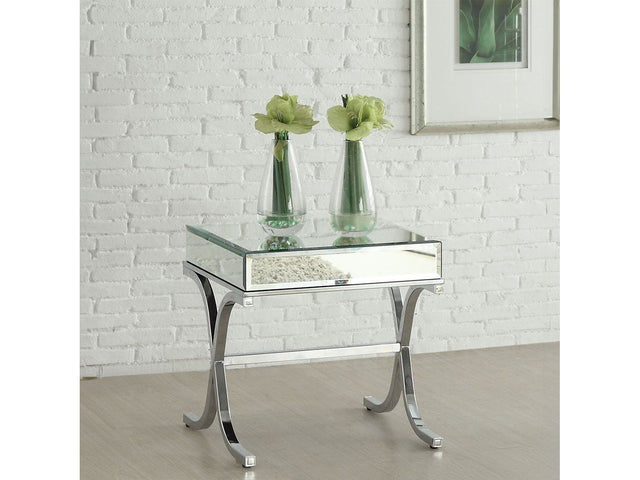 Yuri Mirrored Top & Chrome End Table - Ornate Home