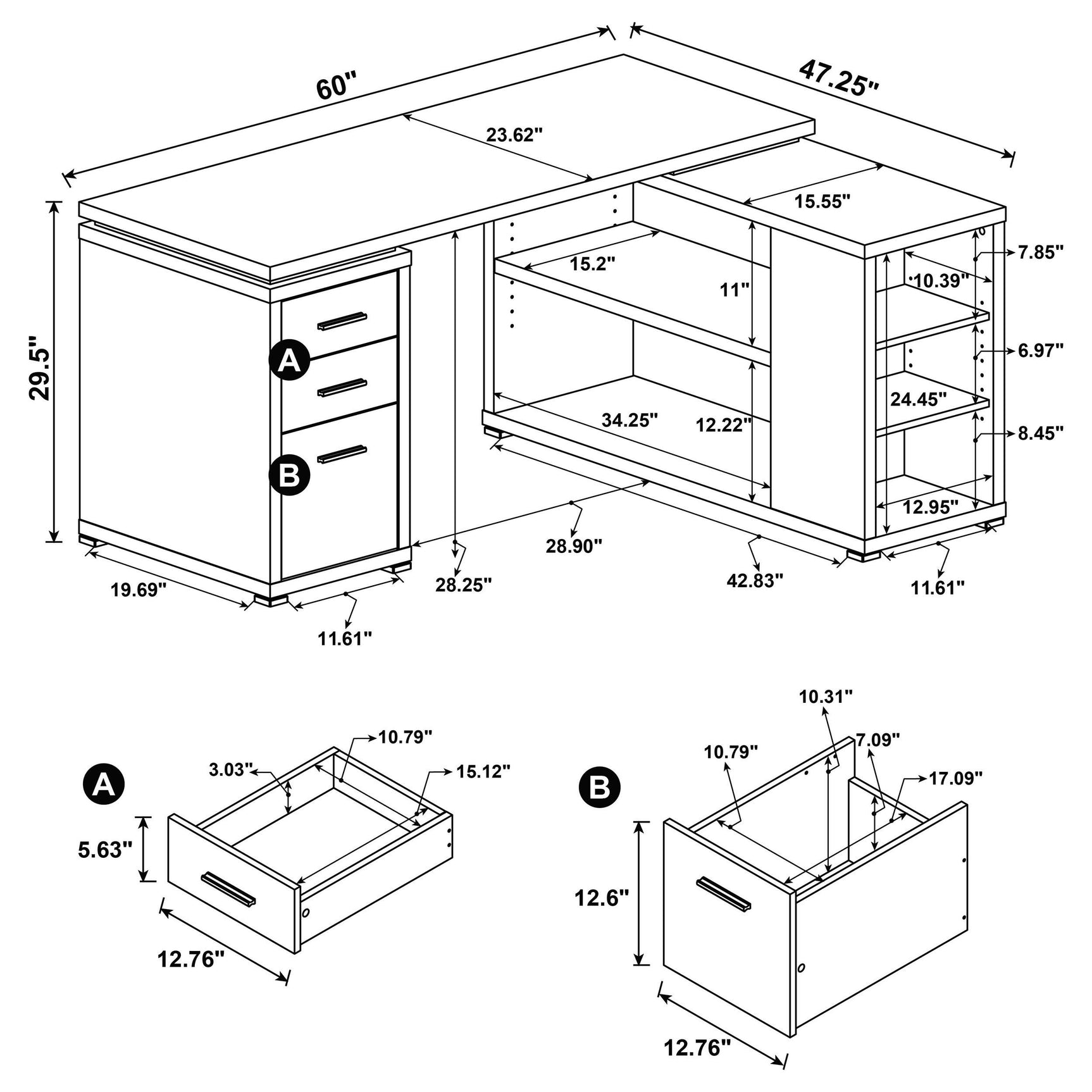 Yvette Mango 60-inch 3-drawer L-Shape Computer Desk - Ornate Home