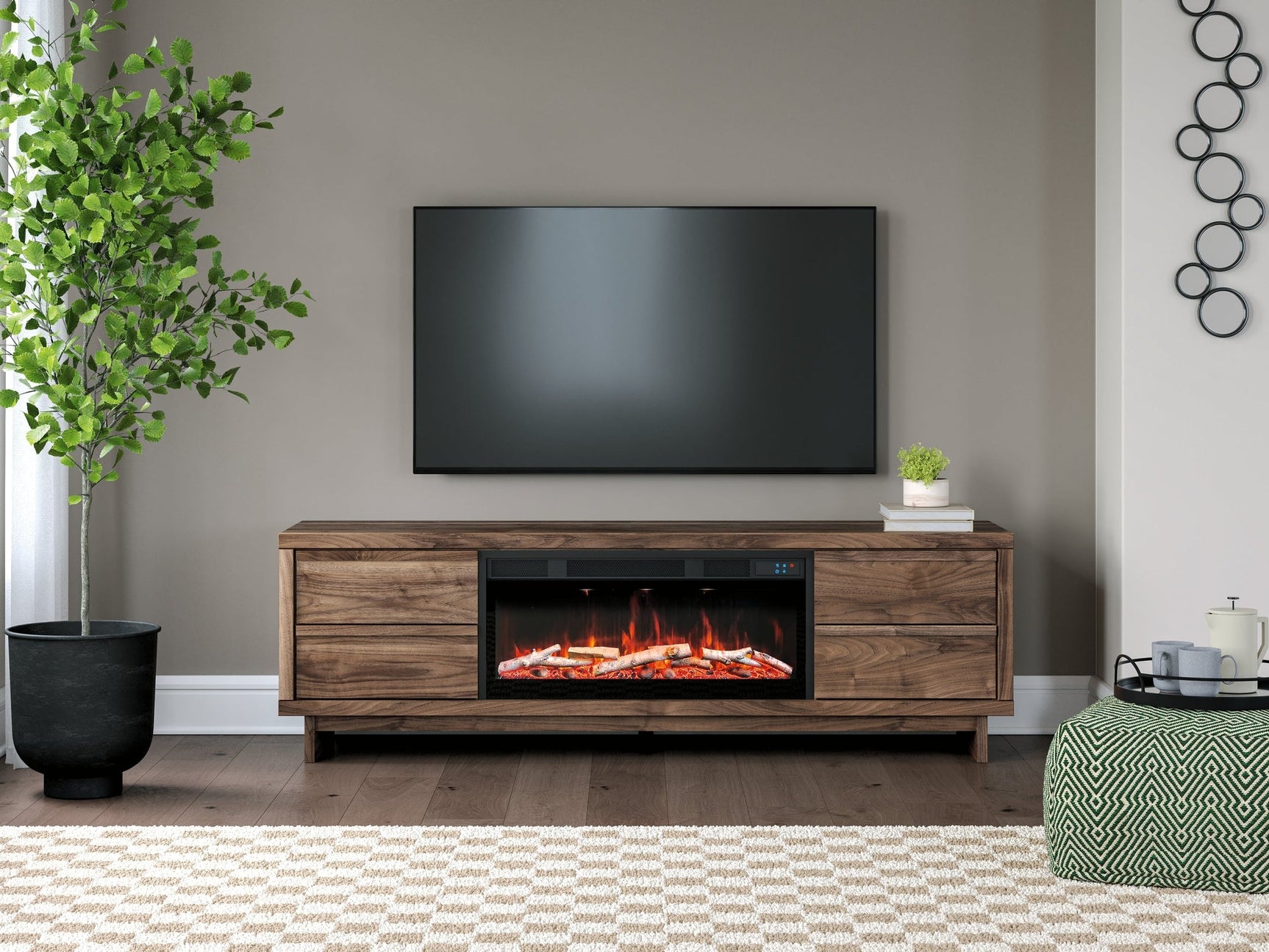 Zadilyn Brown 72" TV Stand with Electric Fireplace (Online Special Price) - Ornate Home