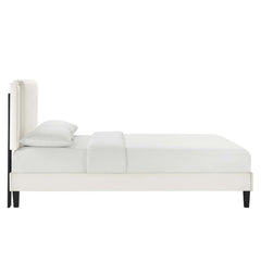 Zahra White Tapered Wood Leg Channel Tufted Performance Velvet Twin Platform Bed - Ornate Home