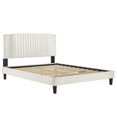Zahra White Tapered Wood Leg Channel Tufted Performance Velvet Twin Platform Bed - Ornate Home