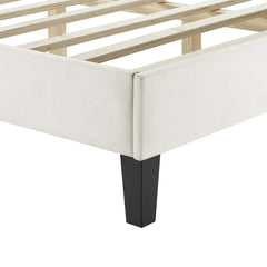 Zahra White Tapered Wood Leg Channel Tufted Performance Velvet Twin Platform Bed - Ornate Home