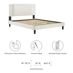 Zahra White Tapered Wood Leg Channel Tufted Performance Velvet Twin Platform Bed - Ornate Home