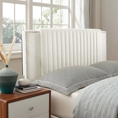 Zahra White Tapered Wood Leg Channel Tufted Performance Velvet Twin Platform Bed - Ornate Home