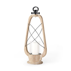 Zain Brown Large Wooden Vintage Inspired Candle Holder Lantern - Ornate Home