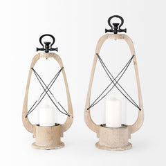 Zain Brown Small Wooden Vintage Inspired Candle Holder Lantern - Ornate Home