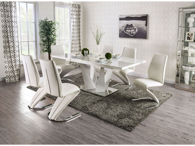 Zain White/Chrome 7 Pc. Dining Set - Ornate Home