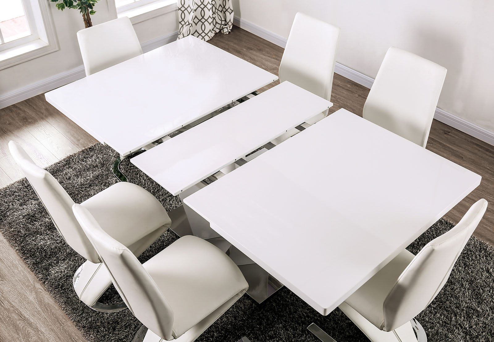 Zain White/Chrome 7 Pc. Dining Set - Ornate Home