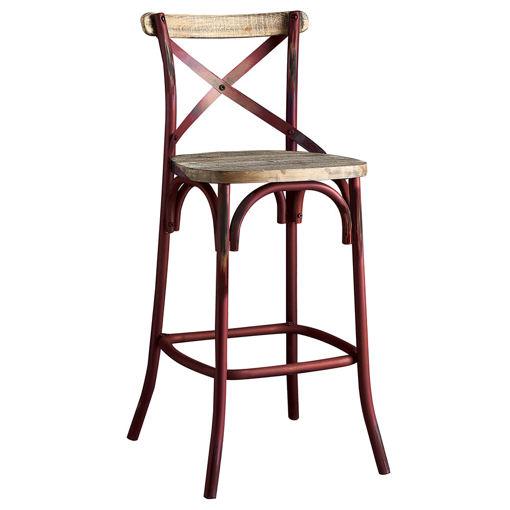 Zaire Antique Red & Antique Oak Bar Chair (1Pc) - Ornate Home