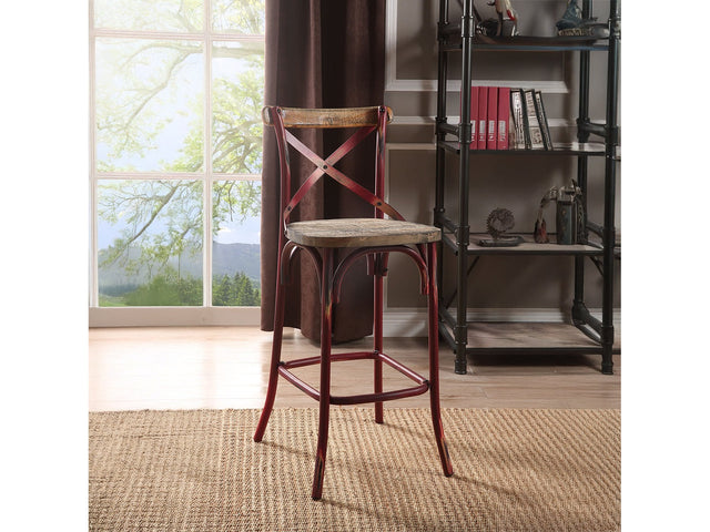 Zaire Antique Red & Antique Oak Bar Chair (1Pc) - Ornate Home
